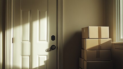 Delivered packages doorway sunlight