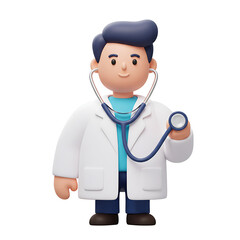 3D cartoon doctor with stethoscope, professional medical care illustration