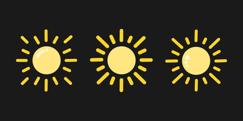 Fototapeta premium A set of cute shining sun icon symbol isolated vector illustration on black background.