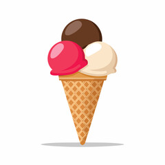 A vibrant illustration of a three-scoop ice cream cone, featuring different flavors.