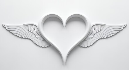 White Heart Shape with Angel Wings Artistic Wall Decor Minimalist Style