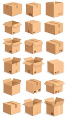 Fototapeta premium Cardboard boxes in various open positions