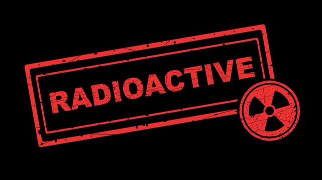video animation red rubber stamp radioactive text and symbol concept, on a transparent background with alpha channel set to zero