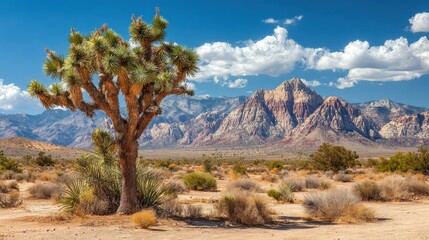 A clear desert landscape featuring a solitary giraffe walking with rugged mountains in the background under bright daylight and a blue sky.