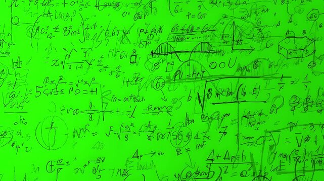 math education grunge animation abstract background, mathematics formula equation, calculus and algebra study concept. Green screen Chroma key