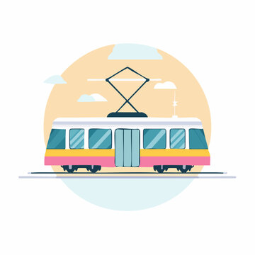 Tram moving along urban tracks provides a reliable mode of public transportation for city residents navigating their daily commute.
