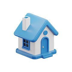 Fototapeta premium Blue and White 3D Cartoon House Icon with Chimney on Black Background home building