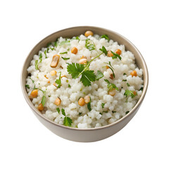 Bowl of White Tapioca Pearls with Fried Lentils and Herbs sabudana sago