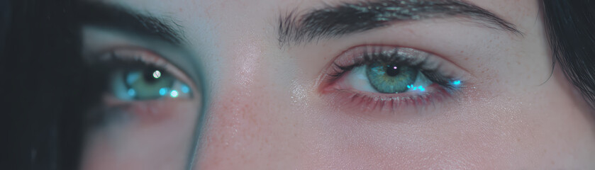 Woman digital eye scanning closeup futuristic technology