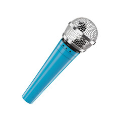 Blue microphone with silver mesh grille on black background audio sound