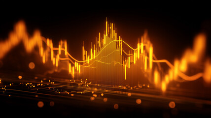 Dynamic financial chart with candlesticks and lines, conveying market analysis trading strategy and the fast flow of data that drives investment decisions and risk management
