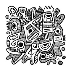 Abstract black and white design with intricate patterns