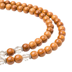 Detailed View of Wooden and Clear Crystal Prayer Beads with Silver Accents rosary mala