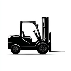 Naklejka premium Black silhouette forklift icon, industrial vehicle design, clean minimal vector style, isolated on transparent background, suitable for warehouse, logistics, and industrial stock illustration use