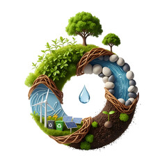 Illustrates Sustainable Circle with Renewable Energy, Water, and Growth on Transparent Background