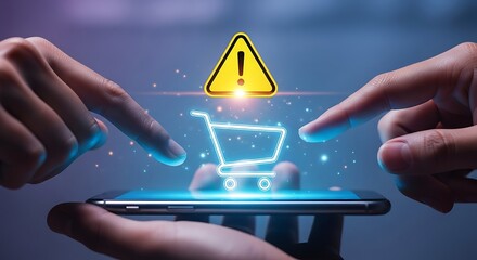 Hands point to glowing shopping cart warning fingers