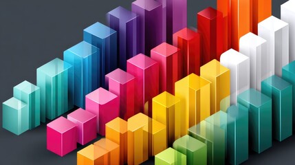 This vibrant graphic features a series of colorful, three-dimensional bars in various heights and shades. Perfect for visualizing data trends, presentations, and creative projects.