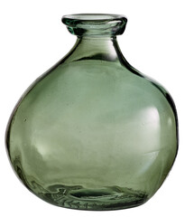 Empty, round, clear green glass vase cut out isolated transparent background