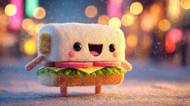 Cute Cartoon Sandwich Character in a Festive Setting