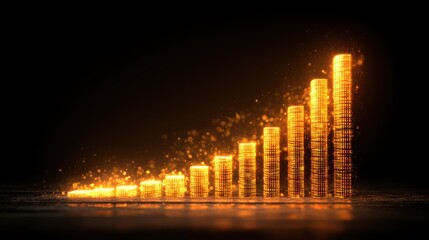 Glowing Bar Graph Representing Financial Growth with Bright Orange Lights in Dark Background