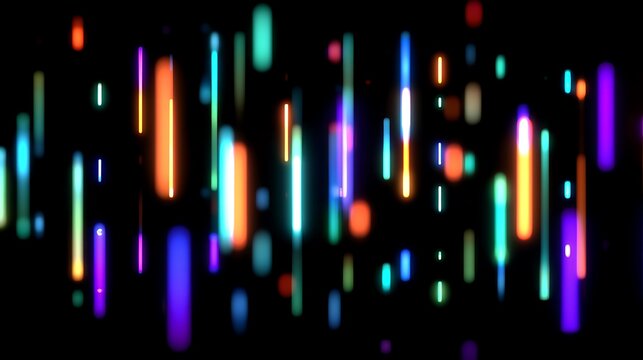Vertical lines of vibrant neon light glow against a black background, creating a futuristic and energetic atmosphere