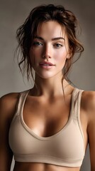 Close up portrait of a strikingly beautiful woman with a pensive yet confident expression and glowing natural skin tone