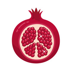 Vibrant Half Pomegranate Illustration with Juicy Red Seeds - Healthy and Delicious Fruit Graphic