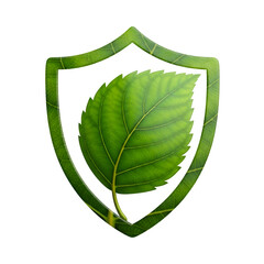 Green Leaf Sits Inside Leafy Shield on Transparent Background, Representing Natural Protection