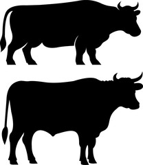 Black Cow Silhouettes Isolated on White Background.eps
