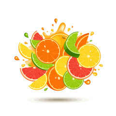 Fresh Citrus Burst A Colorful Illustration of Oranges, Lemons, and Grapefruit