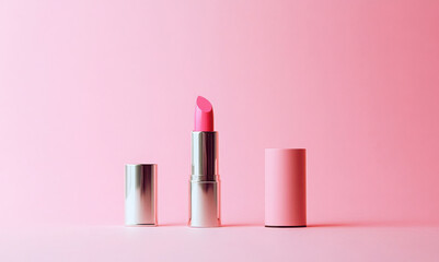 Pink lipstick tube on minimal pastel background