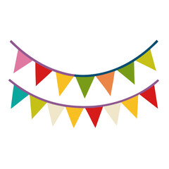 Obraz premium Colorful triangular bunting flags hanging on two strings in festive party decoration.