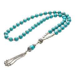 Islamic Prayer Beads with Turquoise Gemstones and Silver Tassel rosary tasbih