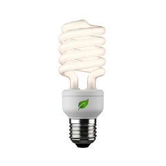 Energy Saving Light Bulb Shines Brightly with Green Leaf on Transparent Background, Symbolizing Sustainability