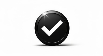 Glossy black oval with white checkmark symbol