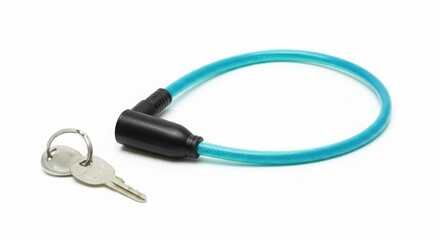 Bright blue bicycle cable lock with two keys