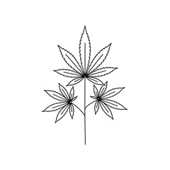 Stylized Cannabis Plant with Three Leaves in Black Outline