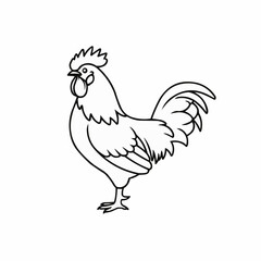 Simple Line Art Illustration of a Rooster