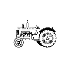 Detailed Black and White Outline of a Classic Farm Tractor