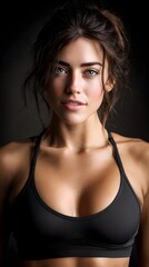 Close up portrait of a strong captivating woman with an intense confident gaze and an alluring presence