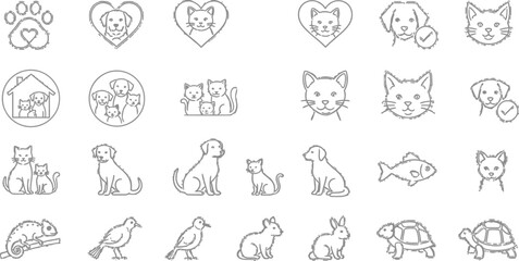 Pet care icons set vector illustration of dog cat bird fish and more pets