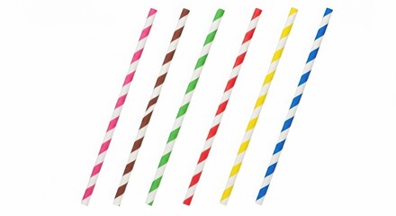 Fototapeta premium Colorful striped paper straws arranged diagonally on a white background