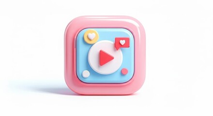Cute pink play button icon on a white background