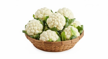 Fototapeta premium Fresh cauliflower florets in a woven basket