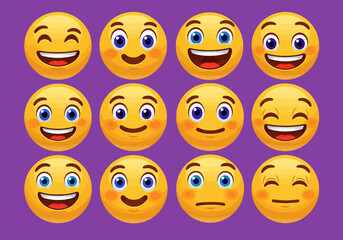 Fototapeta premium Collection of Yellow Emoji Faces Expressing Various Emotions.