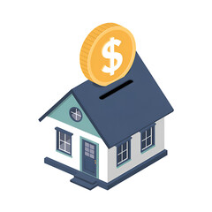 Obraz premium 3D isometric house with coin slot and dollar coin on black background home saving