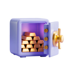 3D Open Safe Filled with Gold Bars on Black Background vault
