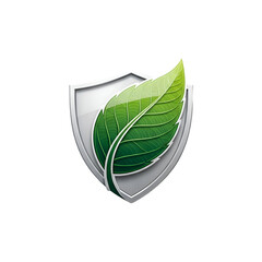 Green Leaf Protects with Shield, Illustrating Environmental Safety and Ecological Security