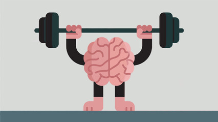 Illustration Of A Brain Lifting A Large Barbell Vector Design Template