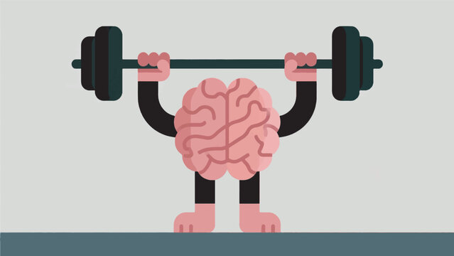 Illustration Of A Brain Lifting A Large Barbell Vector Design Template